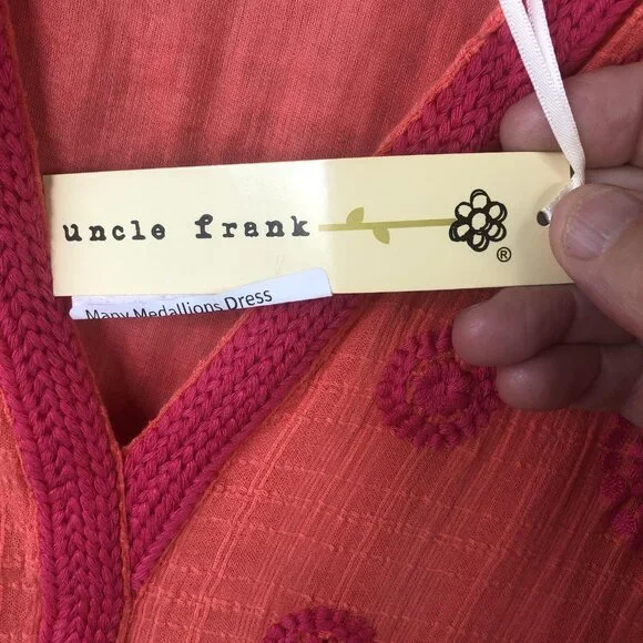 Uncle Frank Dress Womens XS Orange Pink Many Medallions Boho Embroidered NWT - Picture 8 of 16